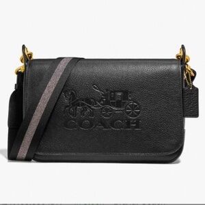 Coach Jes Messenger Black Pebble Embossed Leather Crossbody Bag